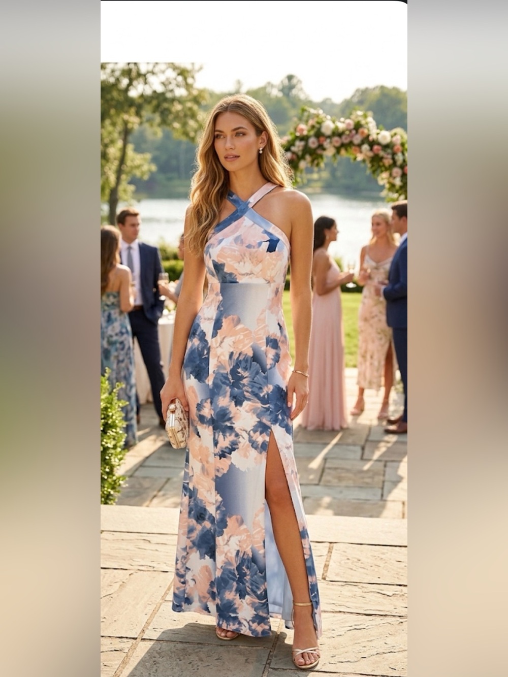 𝅺nwt Crystal Dolls Floral Blush Gown with high front split Size S